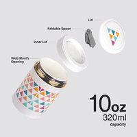 Pot alimentaire en porcelaine moderne de qualité alimentaire, portable, 10oz/320ml, avec couvercle en PP et cuillère pliable, lot de 24, idéal pour les boîtes à lunch - Vente en gros populaire