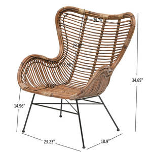 Cemlyn Hotel <b>Armchair</b> Durable Metal and Natural Rattan <b>Comfortable</b> Seating Option - Product Image 3