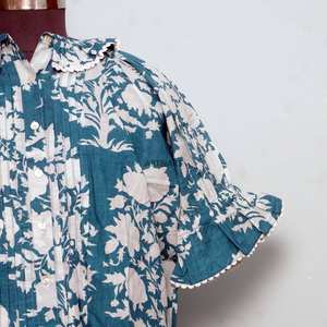 Blusa de Verano de Manga Corta con Cuello Mandarín, Estampado Floral Dulce Vintage, Corte Regular, 100% Algodón Lavable, Estilo Casual y Femenino - Product Image 2