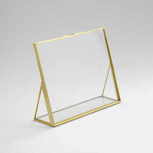 <b>Rectangular</b> Glass <b>Mirror</b> Frame With Brass Trim Tabletop Horizontal Reflective Design Clear Glass <b>Gold</b> Finished Home Office Deco - Product Image 2