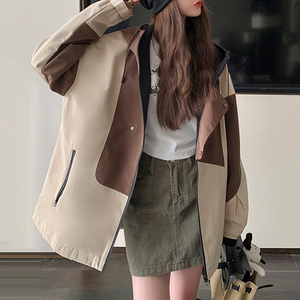Women Brown Khaki Windbreaker <b>Jacket</b> Color Block Coat <b>Ladies</b> Fashion Oversized Outerwear Casual Hooded Top New - Product Image 6