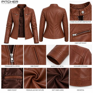 <b>Womens</b> Leather <b>Jacket</b> Supplier <b>for</b> US Fall Retail Chocolate Brown Leather <b>Jacket</b> <b>Women</b> OEM Bulk Wholesale - Product Image 6