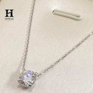 Collier pendentif solitaire rond en or blanc 14k/18k de luxe - Bijoux en diamant certifié cultivé en laboratoire/naturel - Product Image 1