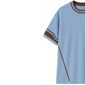Conjunto de dos piezas informal personalizado para mujer, camiseta de manga corta azul cielo y marrón y pantalones de pierna recta con contraste. - Product Image 2