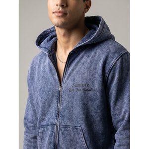 Sudadera con capucha morada con cremallera completa, lavado ácido, corte holgado, manga larga, informal, de forro polar, para estar en casa - Product Image 5