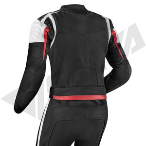 Men Full Sleeve Leather Motorcycle Racing Suit Black Red White <b>Blocked</b> Breathable Windproof Protective Gear All Seasons - Product Image 2