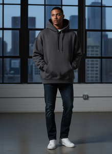 เสื้อฮู้ดผู้ชายสไตล์ลำลองสำหรับออกกำลังกาย ทรงโอเวอร์ไซส์ ผ้าฟลีซ ชายเสื้อโค้งมน พร้อมโลโก้สั่งทำพิเศษ เหมาะสำหรับใส่เดินเล่นในฤดูหนาว - Product Image 4