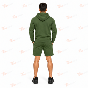 Conjunto de Sudadera con Capucha y Pantalones Cortos para Hombre, Verde, Algodón, Felpa Francesa, Informal, Deportivo, para Entrenamiento, Ropa de Verano - Product Image 4