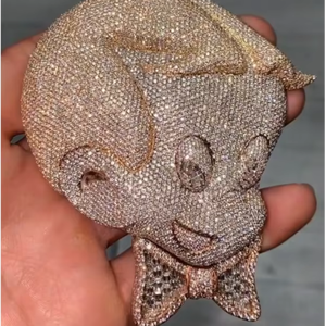 Collar con Colgante de Mono con Cara Divertida, Estilo Bling Iced Out, Chapado en Oro Blanco, con Diamantes Moissanite VVS, para Hombre y Mujer - Product Image 1