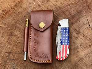 UA Supplies Industrial Grade Damascus Steel Straight <b>Clip</b> Point Folding Knife Custom Flag Customized Handle OEM Hunting EDC - Product Image 6