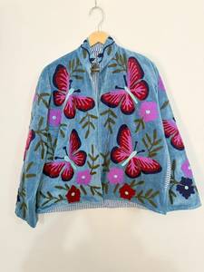Manufacturer Eco-Friendly Woven Lightweight Reversible Boho <b>Velvet</b> Suzani <b>Jacket</b> with Butterfly Motif Winter Statement Outwear - Product Image 1