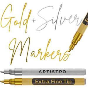 ARTISTRO 2 pennarelli per pittura acrilica Extra punta sottile 0.7mm in oro e argento per la creazione di progetti artistici e altro - Product Image 1