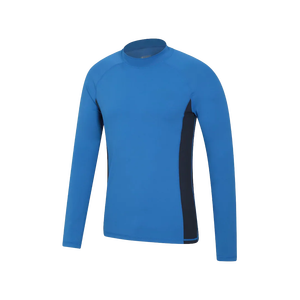 Chemise de compression à manches longues pour homme, bleue, à séchage rapide, coupe ajustée, sportive, col rond, en polyester tricoté - Product Image 2