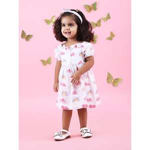 Polka Tots Halfsleeves Vestido estampado Rainbow Mist con diadema-Multicolor - Product Image 1