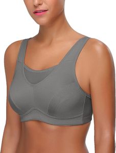Women's Racerback Sports Bra Scoop Neck Medium Support Breathable <b>Mesh</b> Fitness Workout <b>Top</b> Solid Gray Seamless Design - Product Image 4