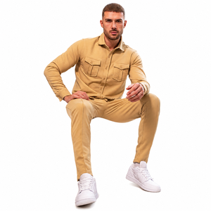 Trajes Deportivos de Invierno Ecológicos para Hombre, Color Beige, Manga Larga, Cierre de Botones, Corte Regular, Bolsillos Laterales - Product Image 5