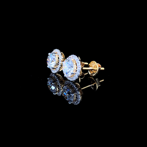 Boucles d'oreilles clous en or massif 9K plaqué or 14K avec diamants taille ronde halo, fixation à vis et griffes, pour mariage, fête ou cadeau - Product Image 3