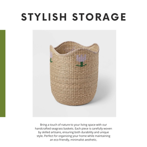 Round Woven Seagrass <b>Foldable</b> Vintage Handmade Storage <b>Basket</b> for Home Organization - Product Image 4