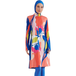 Latest Modest High Cut Print Burkini Swimwear Women-quick Dry Breathable Spandex/Polyester Crew Neck 2 Piece <b>Set</b> <b>Plus</b> <b>Size</b> - Product Image 1