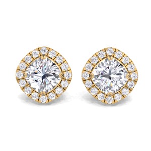 Boucles d'oreilles clous halo en diamant de laboratoire certifié IGI, or 18 carats, avec halo en milgrain - Product Image 1