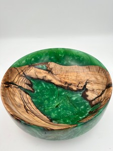Bol de service artisanal en résine, motif bois vert, pour salade et fruits, personnalisable avec logo, passe au lave-vaisselle, vaisselle pour mariage, maison, cadeaux - Product Image 3