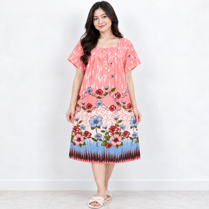 Camisón holgado de talla grande para mujer, sencillo, suave, con cuello redondo, estampado floral, manga corta, estilo kimono, largo hasta la rodilla, vestido de verano para estar en casa - Product Image 4