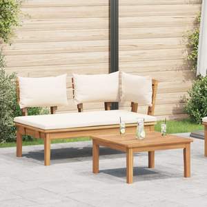 2 bancs de jardin en teck massif, couleur crème et marron, ensembles de jardin haut de gamme - Product Image 1