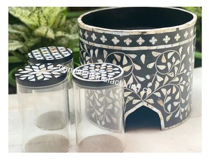 Élégants pots de rangement en verre avec incrustation de nacre, motif floral noir et blanc, ensemble décoratif NOUVELLE ARRIVÉE Candid Manufacturing Co - Product Image 6