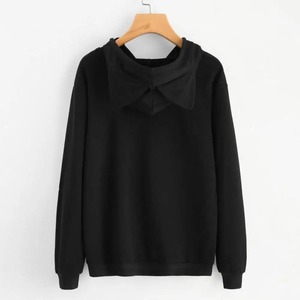 CROWN GATE INTERNATIONAL Sweat-shirt décontracté en coton tricoté respirant avec capuche oreilles de chat pour femme, couleur unie, avec poches, pour l'automne - Product Image 6
