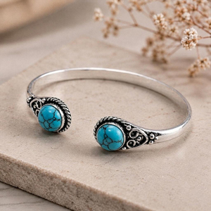 Brazalete Abierto de Turquesa Hidro, Hecho a Mano, Chapado en Plata/Oro, Ajustable, Clásico, Unisex, Joyería con Piedras Preciosas - Product Image 6