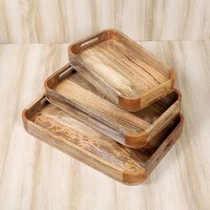 Bandeja de Servir Rectangular Grande, Ecológica, de Madera Clásica, para Sala de Estar, Mesa de Centro, Otomana, con 4 Posavasos, Diseño Tallado, F S - Product Image 4