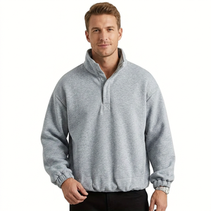 Veste polaire à col zippé pour homme, gris uni, coupe décontractée, pour l'automne, en polyester respirant, logo sur le devant - Product Image 1