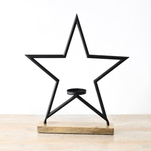 Black Metal <b>Star</b> <b>Tree</b> Candle Holder Christmas Decoration Metal <b>Star</b> Candle Holder With Solid Wood Base - Product Image 3
