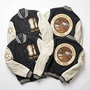 Veste universitaire personnalisée OEM en laine avec manches en cuir, broderie Clipper Fleet Ship et patch figuratif, manteau noir - Product Image 6