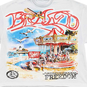 เสื้อยืดแขนสั้นสีขาวสำหรับผู้ชาย BRAVO ลายพิมพ์ Carousel ดีไซน์ Freedom ทรงปกติ คอเต่า สไตล์ทางการ ผ้าฝ้าย 100% - Product Image 5