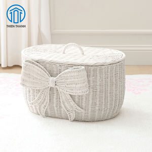 Panier de rangement tressé blanc fait main avec couvercle, en osier, pour chambre d'enfant, décoratif, vente en gros, fabricant - Product Image 2