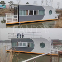 Chine maison d'eau préfabriquée conteneur solaire ponton hangar à bateaux kit péniche coque en aluminium hôtel flottant de luxe avec moteur