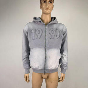 Sweat à capuche zippé de haute qualité, coupe ample, imprimé DTG, en coton épais, avec patchs brodés, effet délavé à l'acide, pour homme - Product Image 4