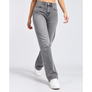 Jeans de Pierna Recta con Cintura Alta y Doble Curva Esculpida para Mujer - Gris Ceniza - Product Image 4