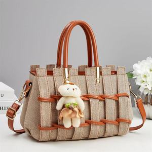 <b>Large</b> Capacity Woven Shoulder Handbag PU Leather Tote Bag Zipper Closure Daily Travel <b>Purse</b> for Women - Product Image 2