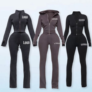 Wholesale Price Winter Streetwear Solid Lightweight Breathable Tracksuit Hooded Drawstring <b>Jacket</b> Jogger Set Athletic Sportswear - Product Image 6