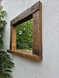 Rustic Reclaimed Solid Wood Wall <b>Mirror</b> <b>Square</b> Farmhouse Thick Timber Framed Accent <b>Mirror</b> Vintage Country Living Room Decor Art - Product Image 3