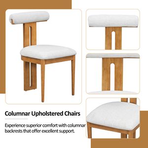 Mid-Century Modern 6-Piece <b>Dining</b> <b>Set</b> for 6 Padded Seats and Backrest <b>Table</b> and 4 Chairs with <b>Bench</b> - Product Image 5