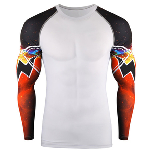 <b>Men</b> Long Sleeve Rash Guard <b>Black</b> With Blue Stripe Compression Swim Shirt Quick Dry UV Protection - Product Image 4
