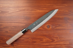 Couteau de cuisine Gyuto Tosa-uchihamono, forgé à la main, en acier au carbone, manche en bois, écologique, ambidextre, traditionnel - Product Image 1