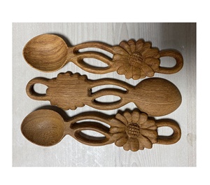 Factory Hand Carved <b>Wooden</b> Spoon With Leaf Handle/ <b>Wooden</b> Sunflower Spoon / Acacia Wood Scooper for Sensory or Kitchen Use - Product Image 6