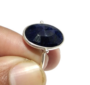 Bague en saphir bleu naturel, argent sterling 925, faite à la main, style bohème, forme ovale, certifiée par une tierce partie, bague statement - Product Image 6