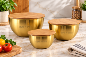 Stainless Steel <b>Mixing</b> <b>Bowls</b> <b>with</b> Bamboo <b>Lid</b> Airtight Freezer Safe Dishwasher Safe Salad Fruit Storage for Home - Product Image 3