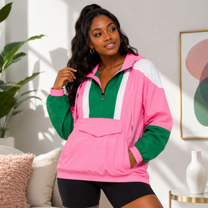เสื้อคลุมคาร์ดิแกนมีฮู้ดซิปสีชมพูเขียวแบบ Color Blocking ของ Cosh International Sorority Sisterhood สำหรับผู้หญิง สวมใส่สบาย แขนยาว แห้งเร็ว - Product Image 4