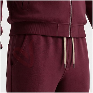 Conjunto Deportivo para Hombre Color Granate, Manga Larga, Cuello Alto, Cierre Frontal, Color Sólido, Transpirable, Corte Regular, Ropa Casual de Otoño - Product Image 5